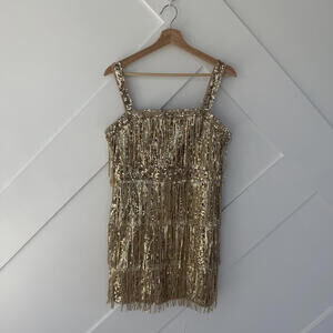 Gold Sequin Fringe Mini Dress Flapper Dress